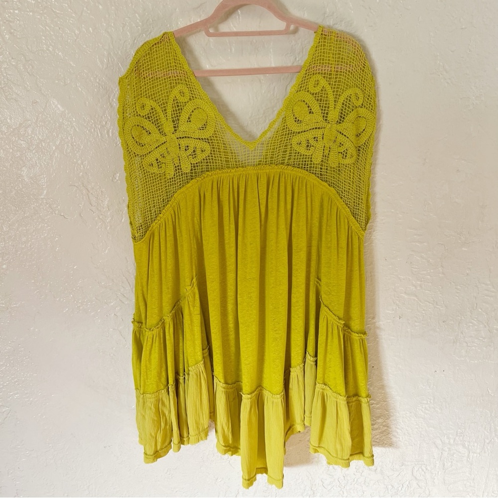 Free People Boho Crochet Pleated Asymmetrical Tunic - Picture 4 of 7